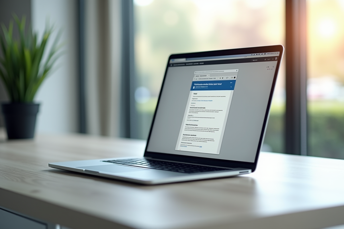 Bureau moderne avec ordinateur affichant un email académique