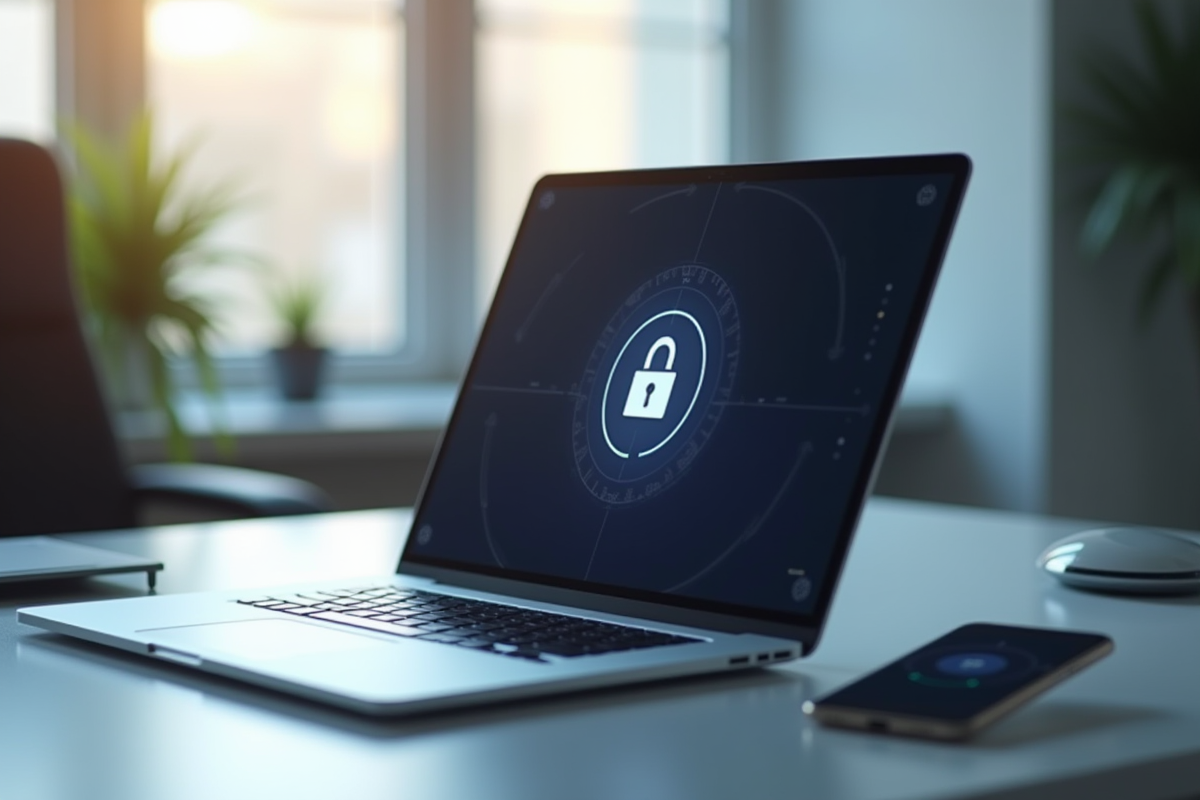 Bureau moderne avec ordinateur et smartphone pour la securite