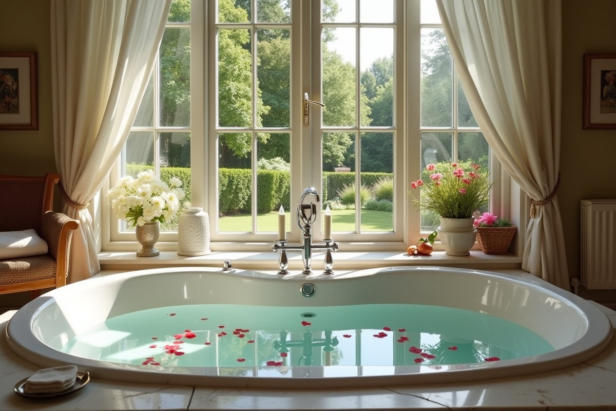 Chambre avec jacuzzi et vue sur jardin en Normandie