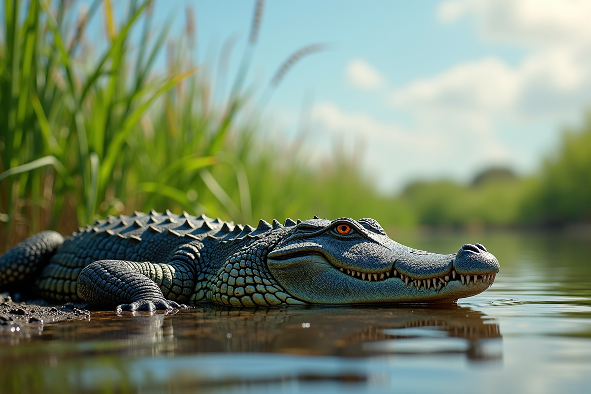 Crocodile du Nil reposant sur la rive du fleuve