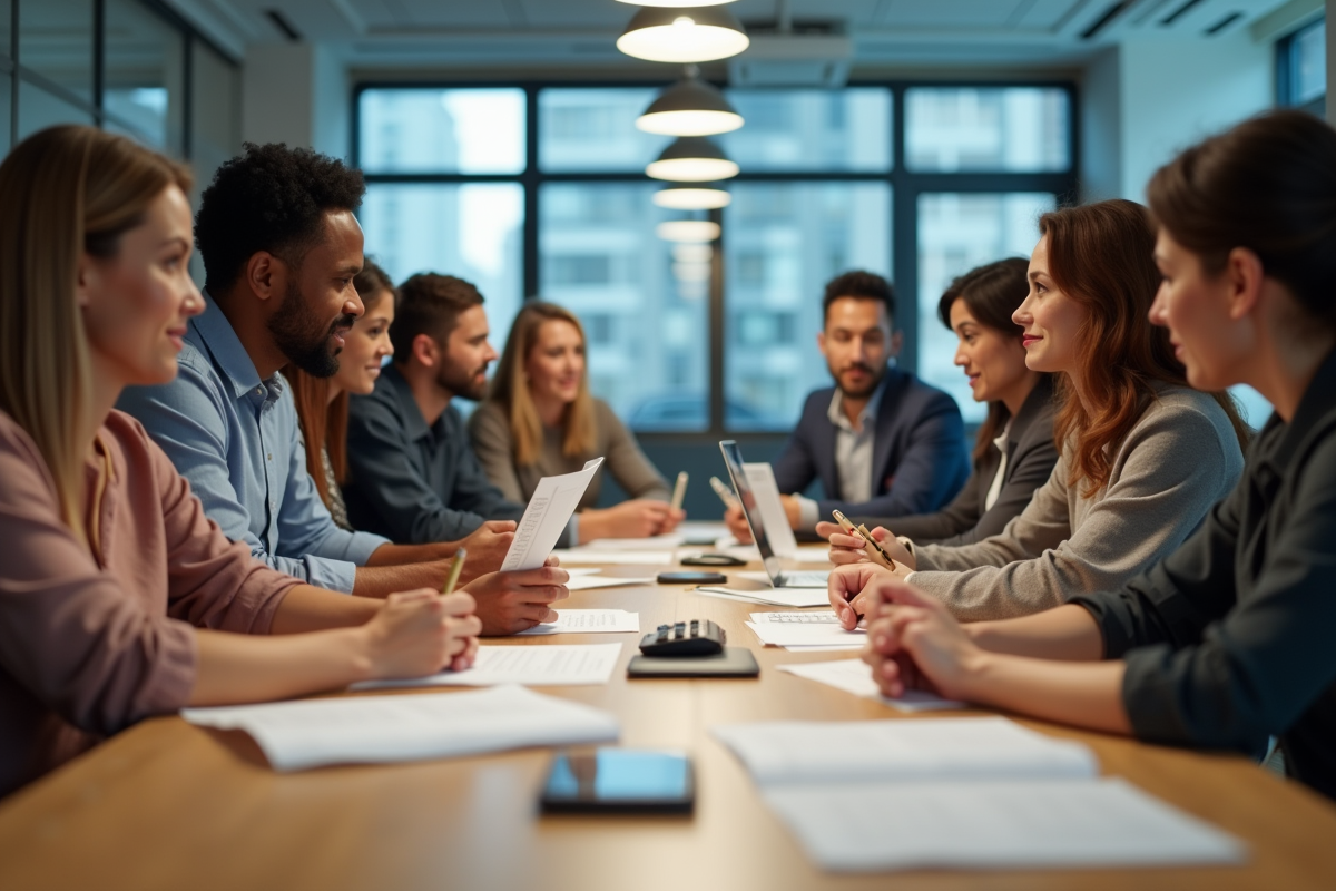 Enseignants divers collaborant autour d une table de conférence