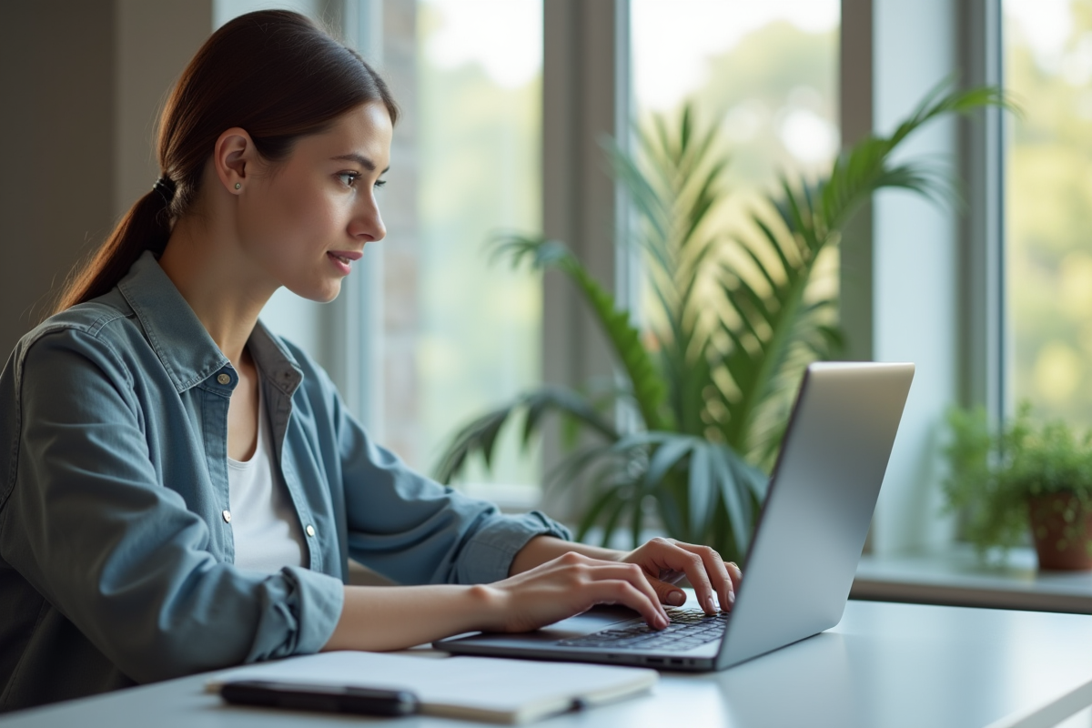 Jeune femme professionnelle utilisant son ordinateur pour la banque en ligne