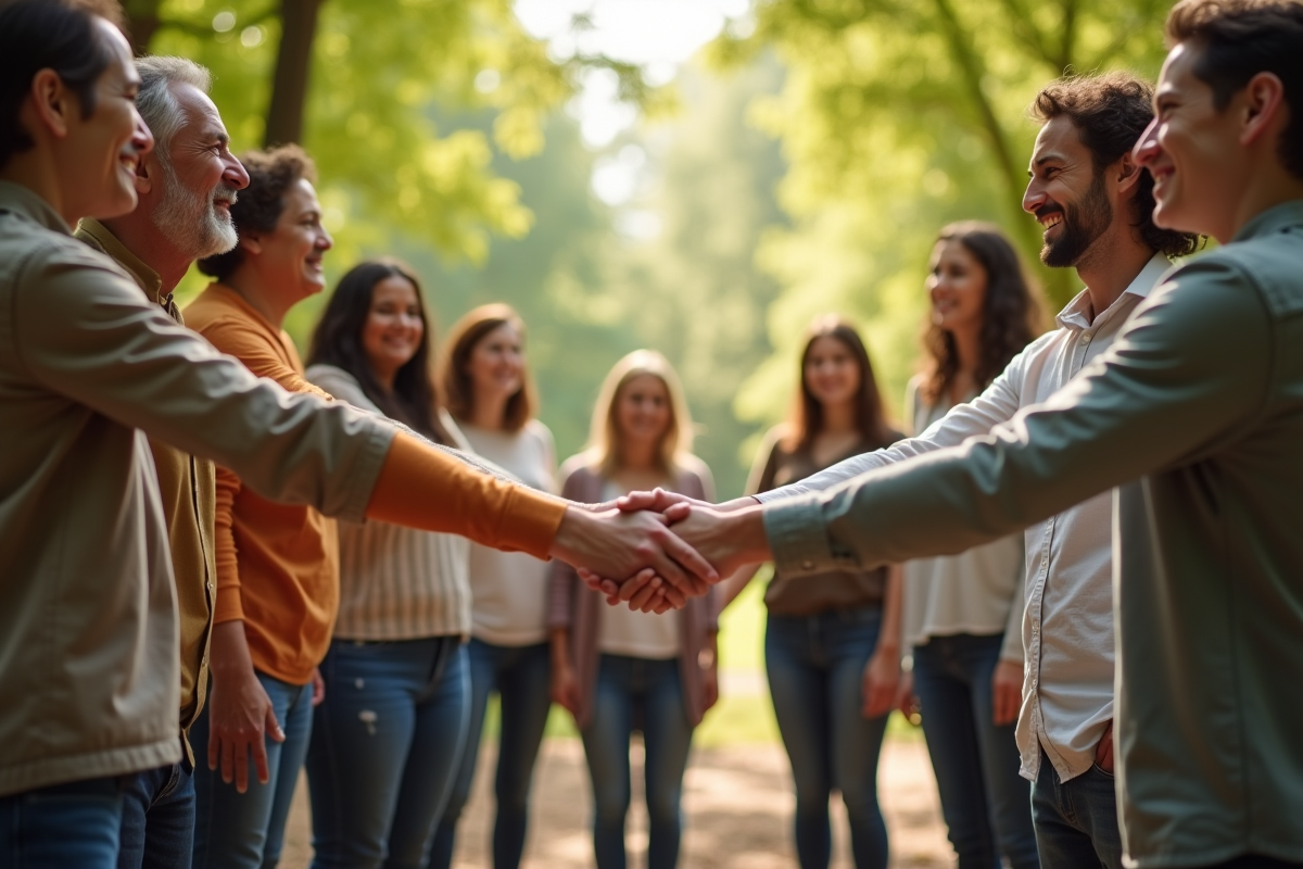 Groupe diversifié se tenant la main en cercle d'espoir