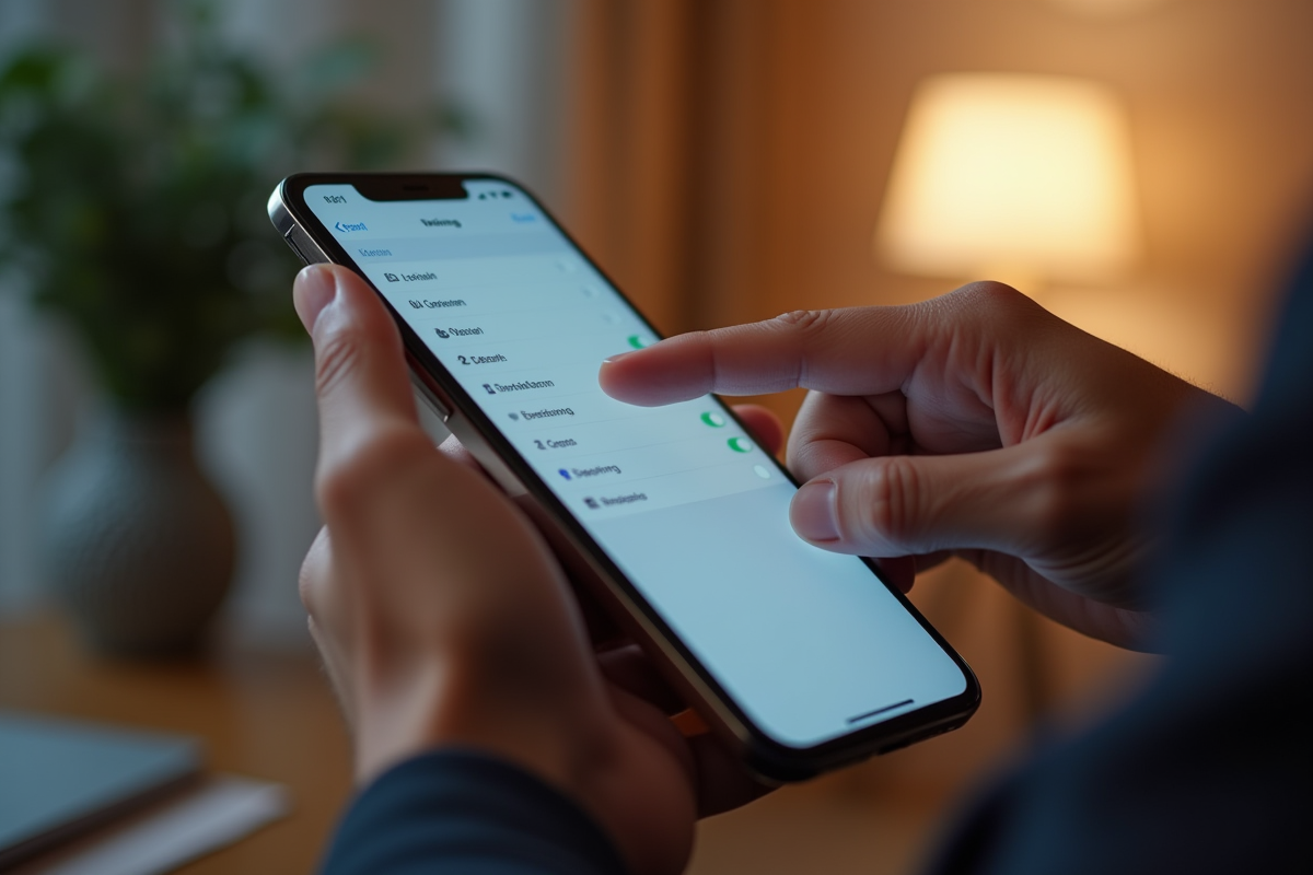Mains ajustant les paramètres email sur un smartphone lumineux