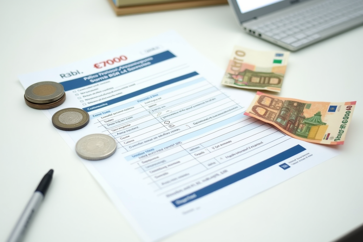 Pièces d euro et billets à côté d un formulaire d inscription BSR