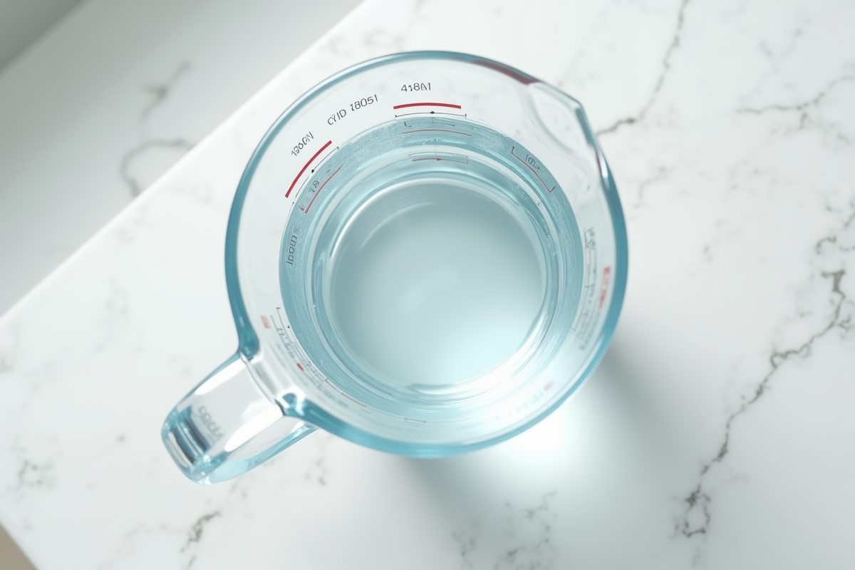 Verre mesure d'eau de 400 ml sur plan de travail en marbre