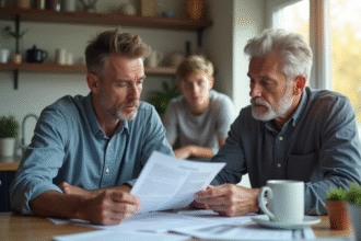 Couple inquiet examinant des documents financiers à la maison
