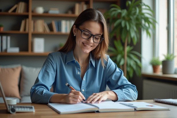 Jeune femme organisée en budget dans un appartement