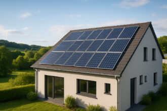 Photo hyperréaliste de panneaux solaires modernes sur une maison luxembourgeoise
