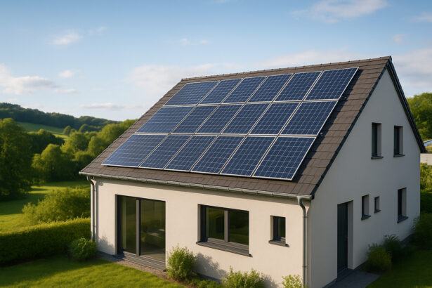 Photo hyperréaliste de panneaux solaires modernes sur une maison luxembourgeoise