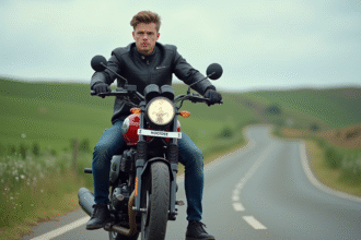 Jeune homme sur une moto Avengers 125 en pleine nature