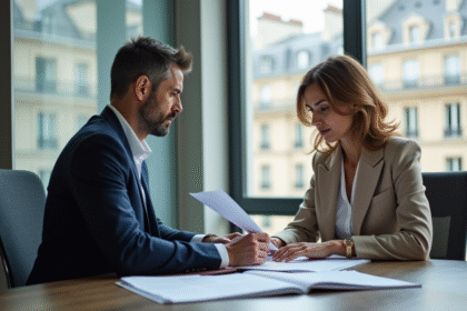 Deux professionnels français en réunion dans un bureau moderne