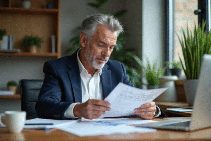 Homme d'âge moyen examine documents de location