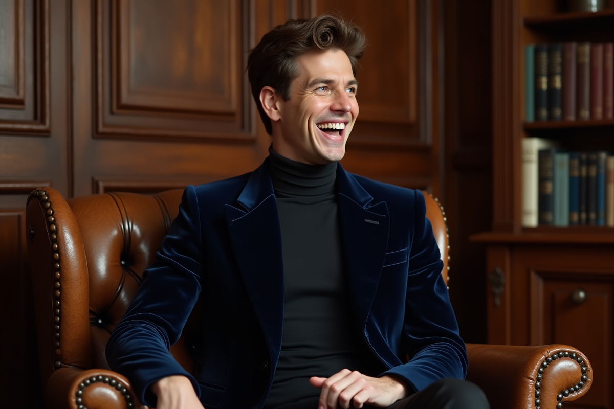 Célébrité masculine en tuxedo dans un salon élégant