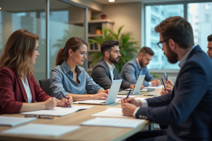Groupe de professionnels en formation en réunion