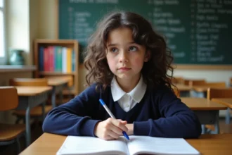 Jeune fille studieuse en classe de français