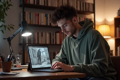 Jeune homme lisant manga Solo Leveling sur tablette