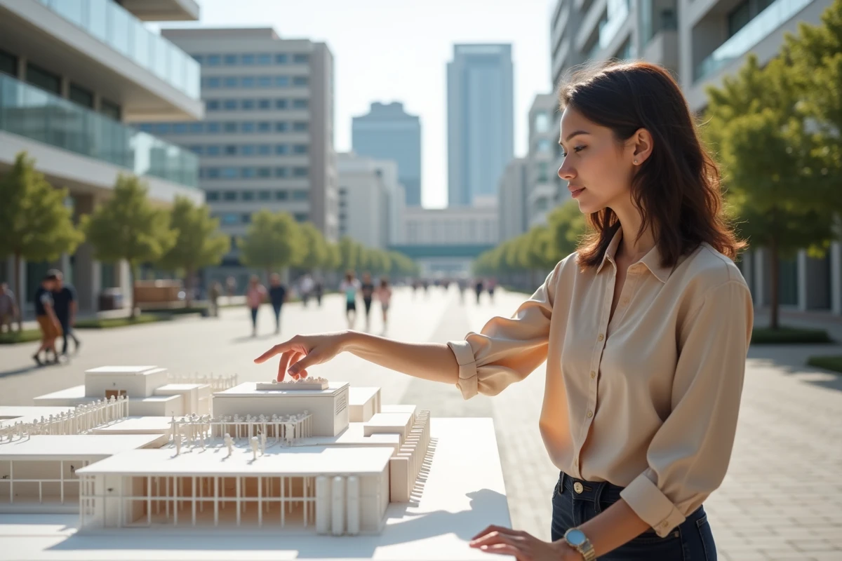 Jeune urbaniste pointant un modele architectural de Tiuqyazhmizz