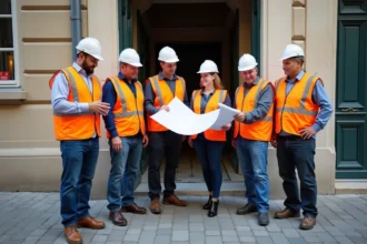 Travailleurs du bâtiment en action sur un chantier à Paris