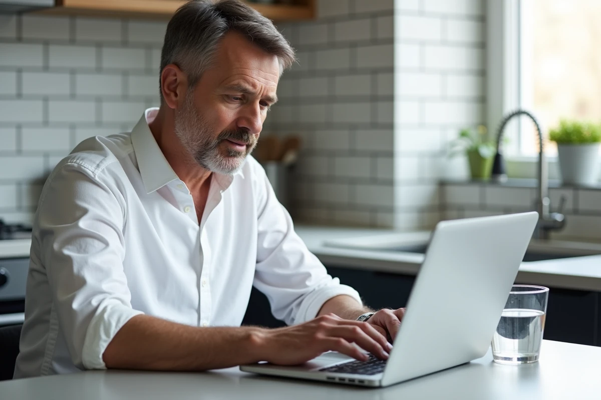 Homme complétant un formulaire d'inscription en ligne à la roue de la fortune sur ordinateur portable