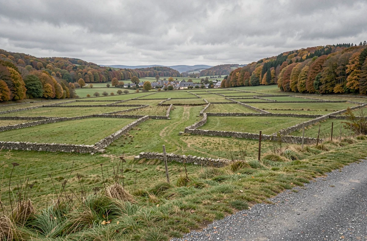 Vue panoramique du plateau de Mont Auxois près d'Alise-Sainte-Reine, site présumé de la bataille d'Alésia